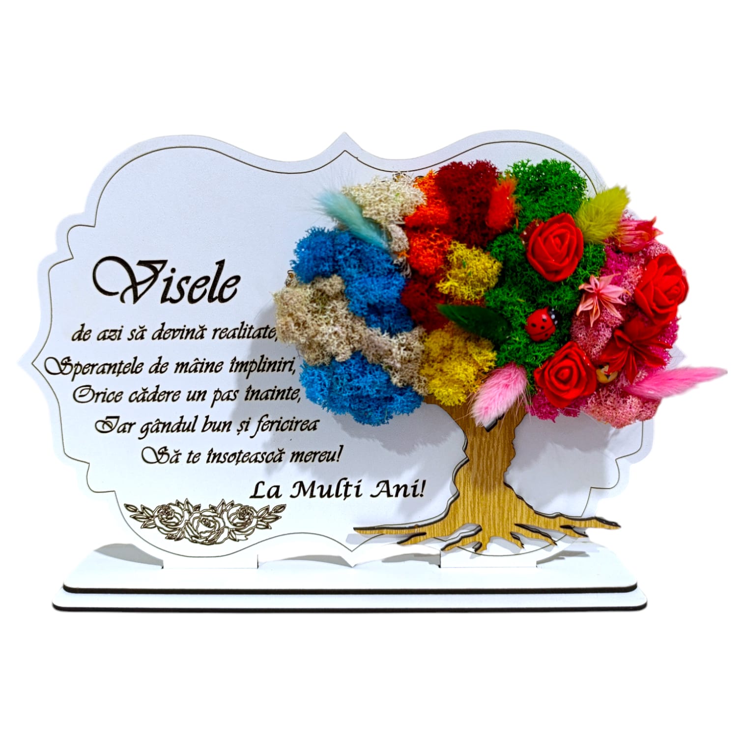 Cadouri Familie - Tablou Copac 4 anotimpuri cu licheni, personalizat pentru Familie "Visele...", alb