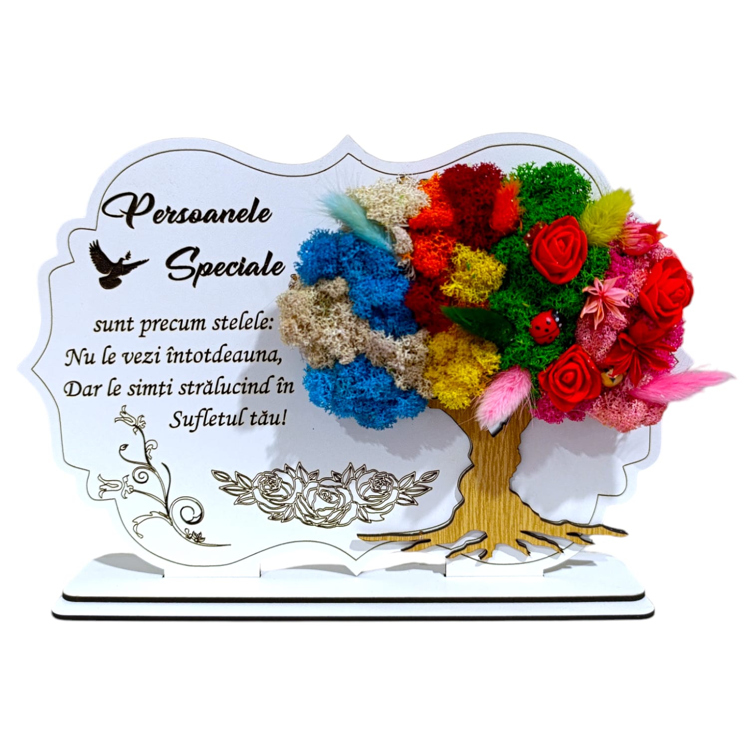 Cadouri Familie - Tablou Copac 4 anotimpuri cu licheni, personalizat pentru Persoanele Speciale, alb
