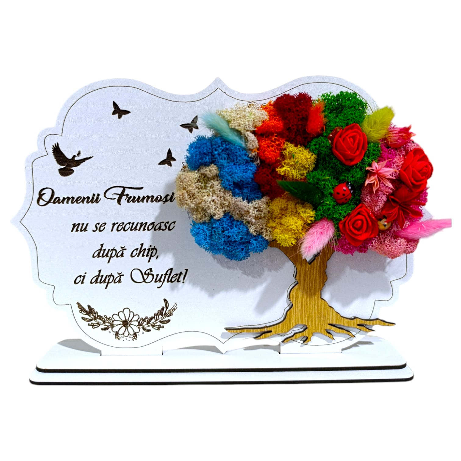 Cadouri Familie - Tablou Copac 4 anotimpuri cu licheni, personalizat pentru Oamenii Frumosi, alb