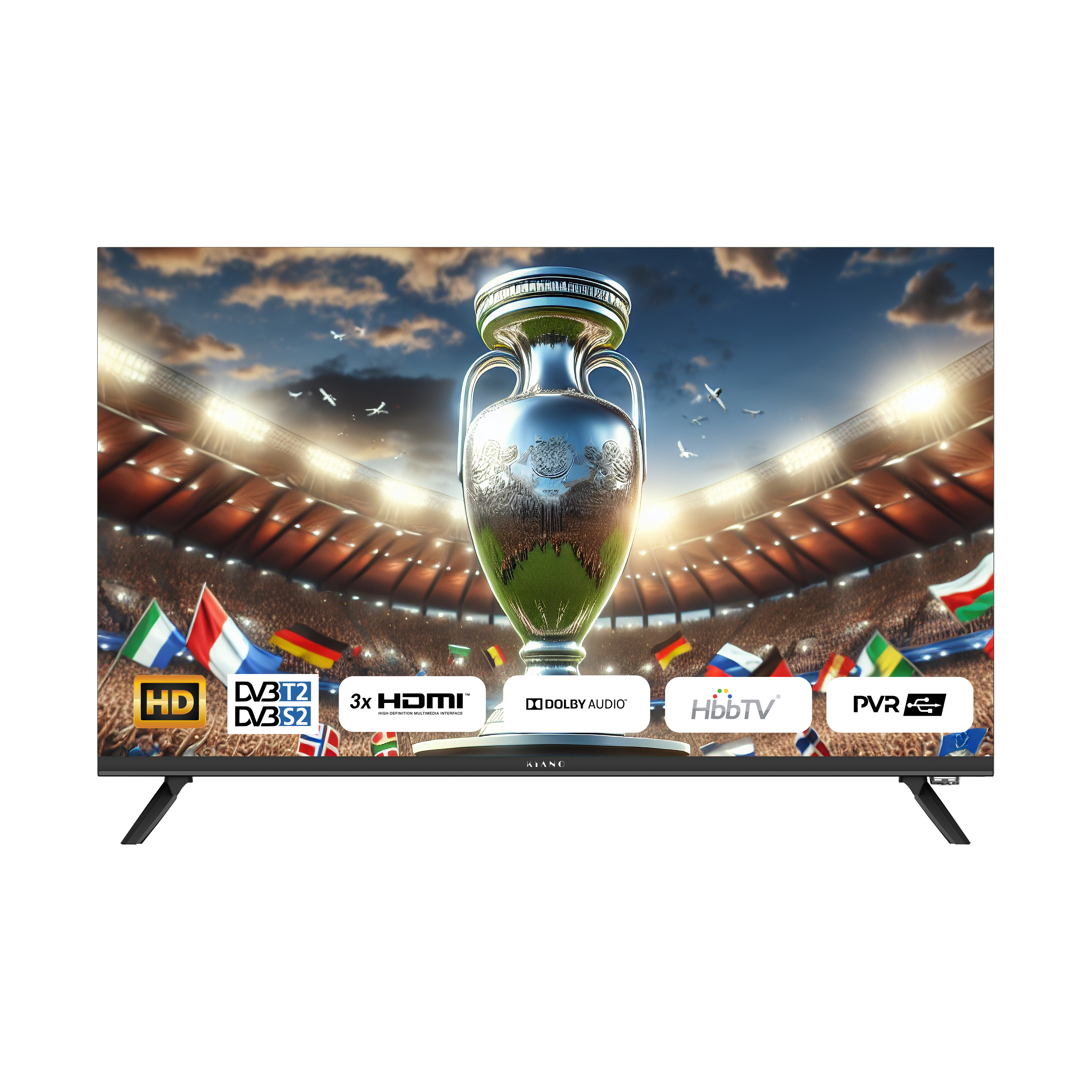 Televizor Kiano Elegance 32 inch, vedere frontala, cu cadre metalice
