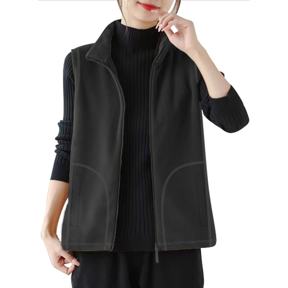 Női mellény, Arina, meleg mellény, dupla zsebek cipzárral, fekete