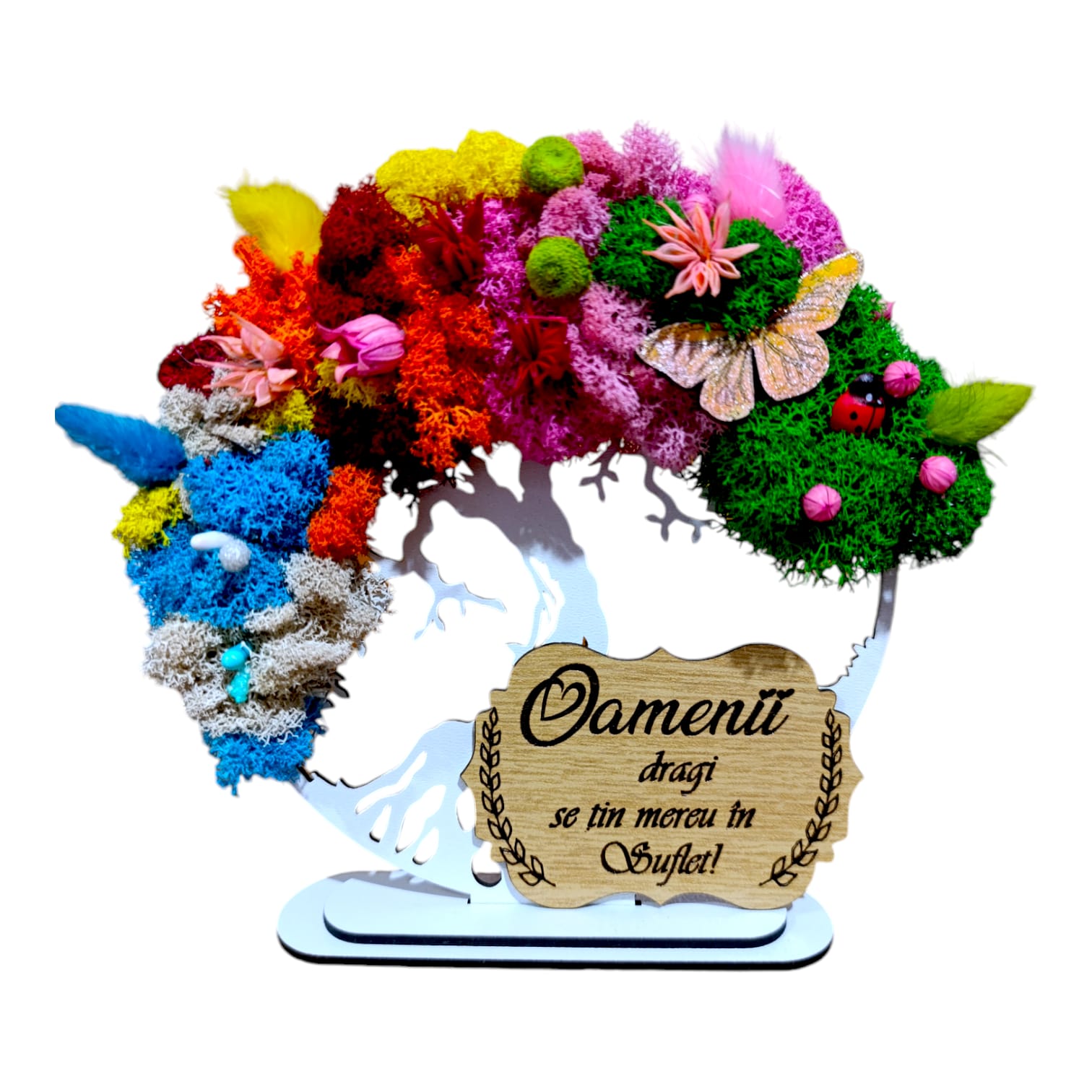 Cadouri Familie - Copacul vietii cu licheni 4 anotimpuri, personalizat pentru  Oamenii Dragi, model 2, alb