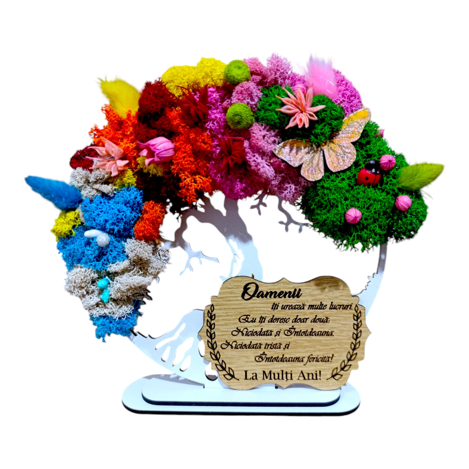 Cadouri Familie - Copacul vietii cu licheni 4 anotimpuri, personalizat pentru Familie "Oamenii iti ureaza..", alb