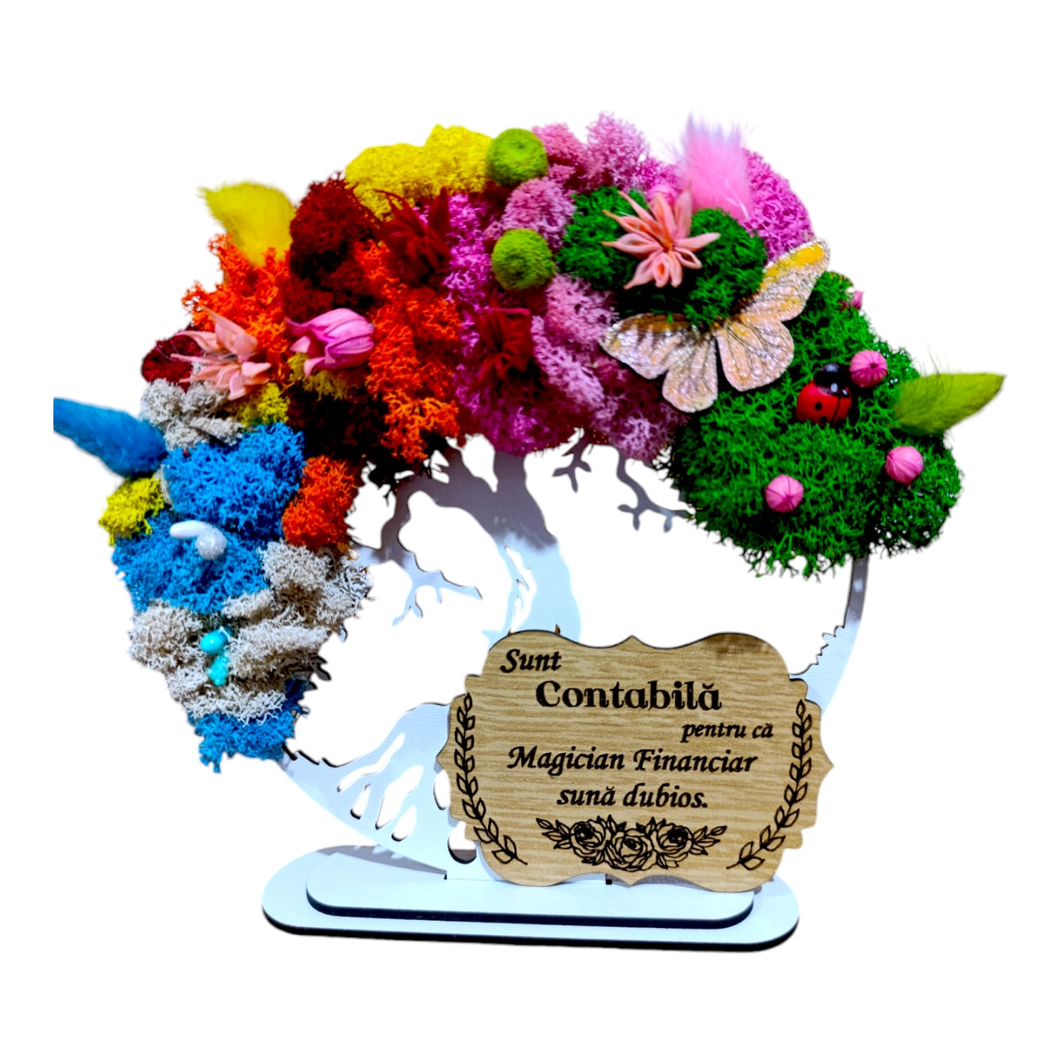 Cadouri Contabil - Copacul vietii cu licheni 4 anotimpuri, personalizat pentru Contabila, alb