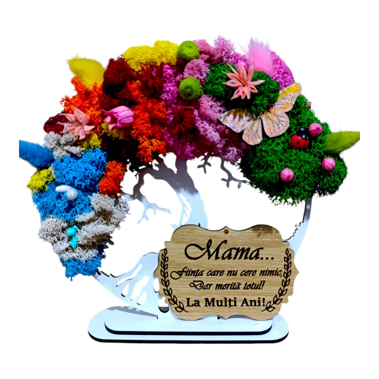 Cadouri Mama - Copacul vietii cu licheni 4 anotimpuri, personalizat pentru Mama, alb
