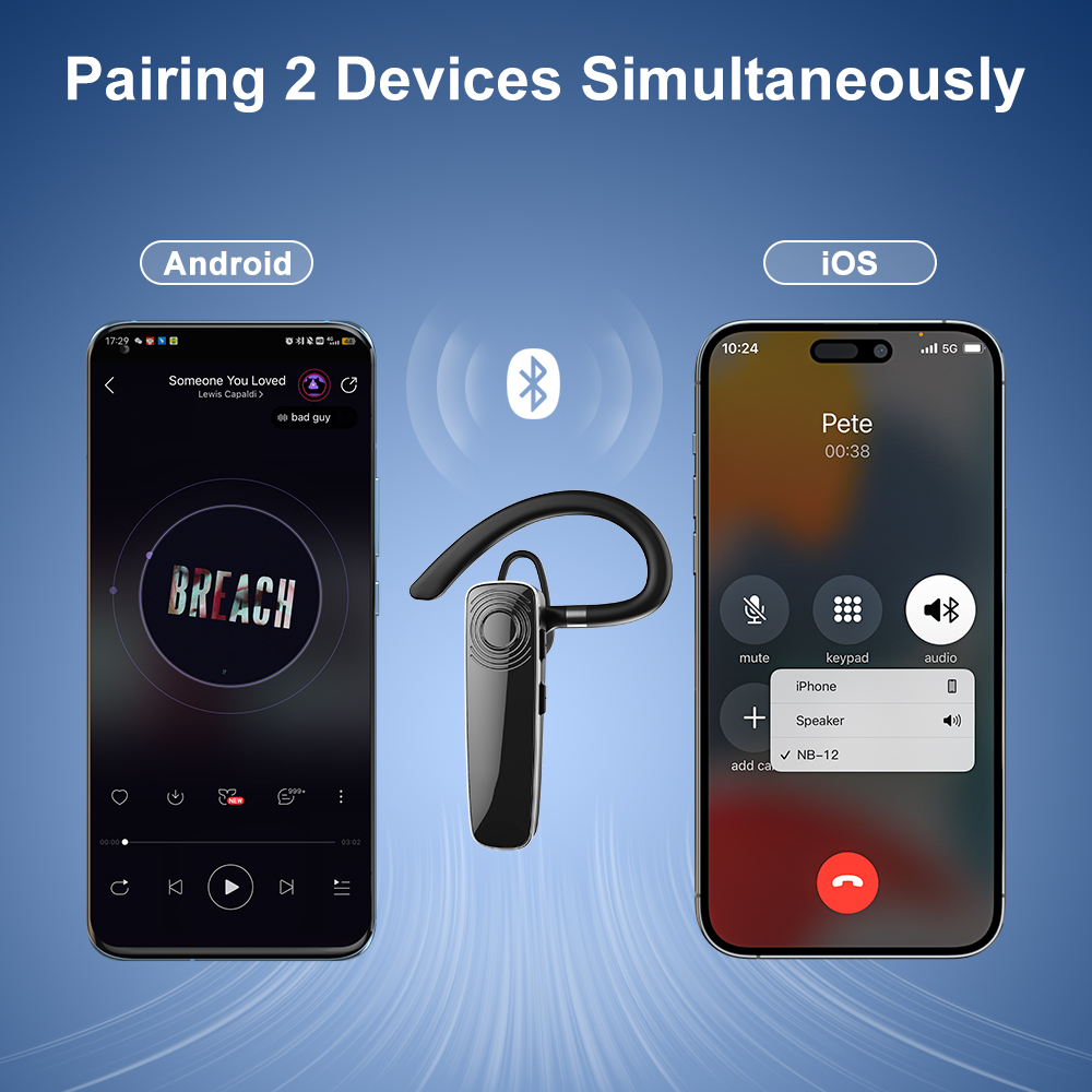 Casca Bluetooth 5.3, matcso®, Single Ear Handsfree, Wireless Business, Soferi, Birou, Convorbire pana la 14 ore, Conectare multipoint la doua dispozitive simultan, Microfon HD, Compatibila universala, [6]