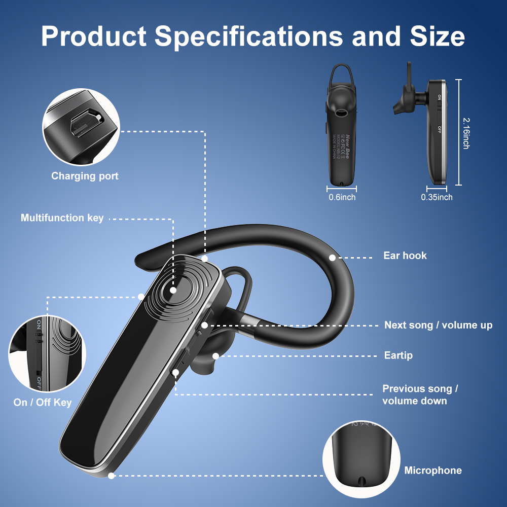 Casca Bluetooth 5.3, matcso®, Single Ear Handsfree, Wireless Business, Soferi, Birou, Convorbire pana la 14 ore, Conectare multipoint la doua dispozitive simultan, Microfon HD, Compatibila universala, [8]
