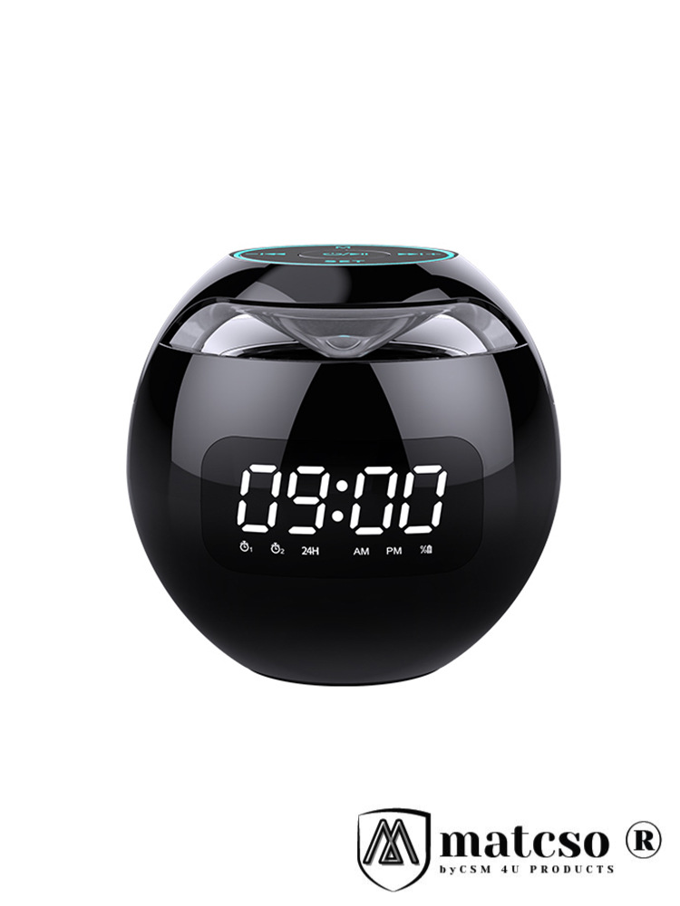 Boxa Portabila Wireless cu Ceas Desteptator Digital si Radio, matcso by CSM 4U PRODUCTS®, Design modern, Alarma dubla, Difuzor, Bluetooth, Slot pentru card, Lumina LED, Negru [1]