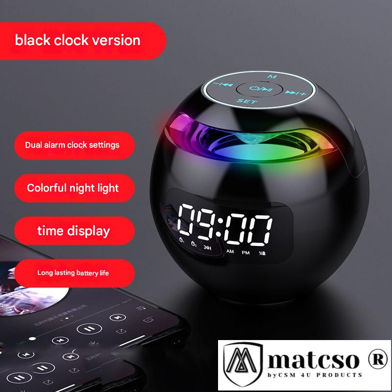 Boxa Portabila Wireless cu Ceas Desteptator Digital si Radio, matcso by CSM 4U PRODUCTS®, Design modern, Alarma dubla, Difuzor, Bluetooth, Slot pentru card, Lumina LED, Negru [2]