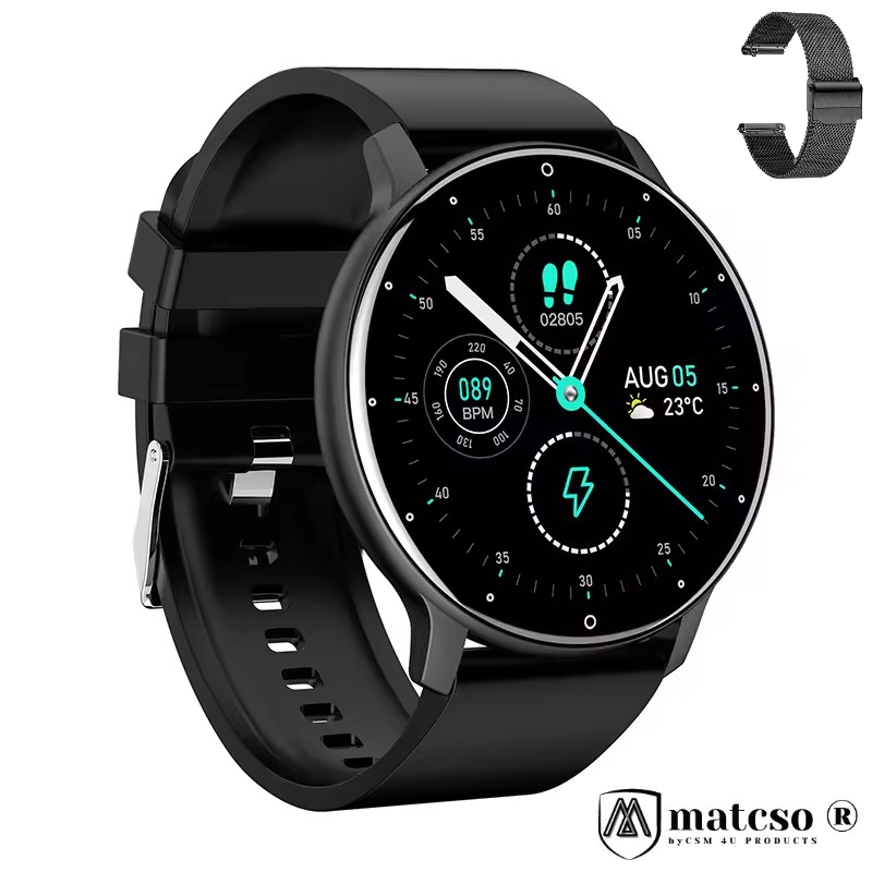 Produse EmagMarketplace - Ceas Smartwatch si Bratara Fitness, matcso by CSM 4U PRODUCTS®, Model SWT019B, Notificari Apeluri/Sms/Social Media, Monitorizare Activitati Fizice, Somn, Ritm Cardiac, Pedometru, Player Muzica, Rezist