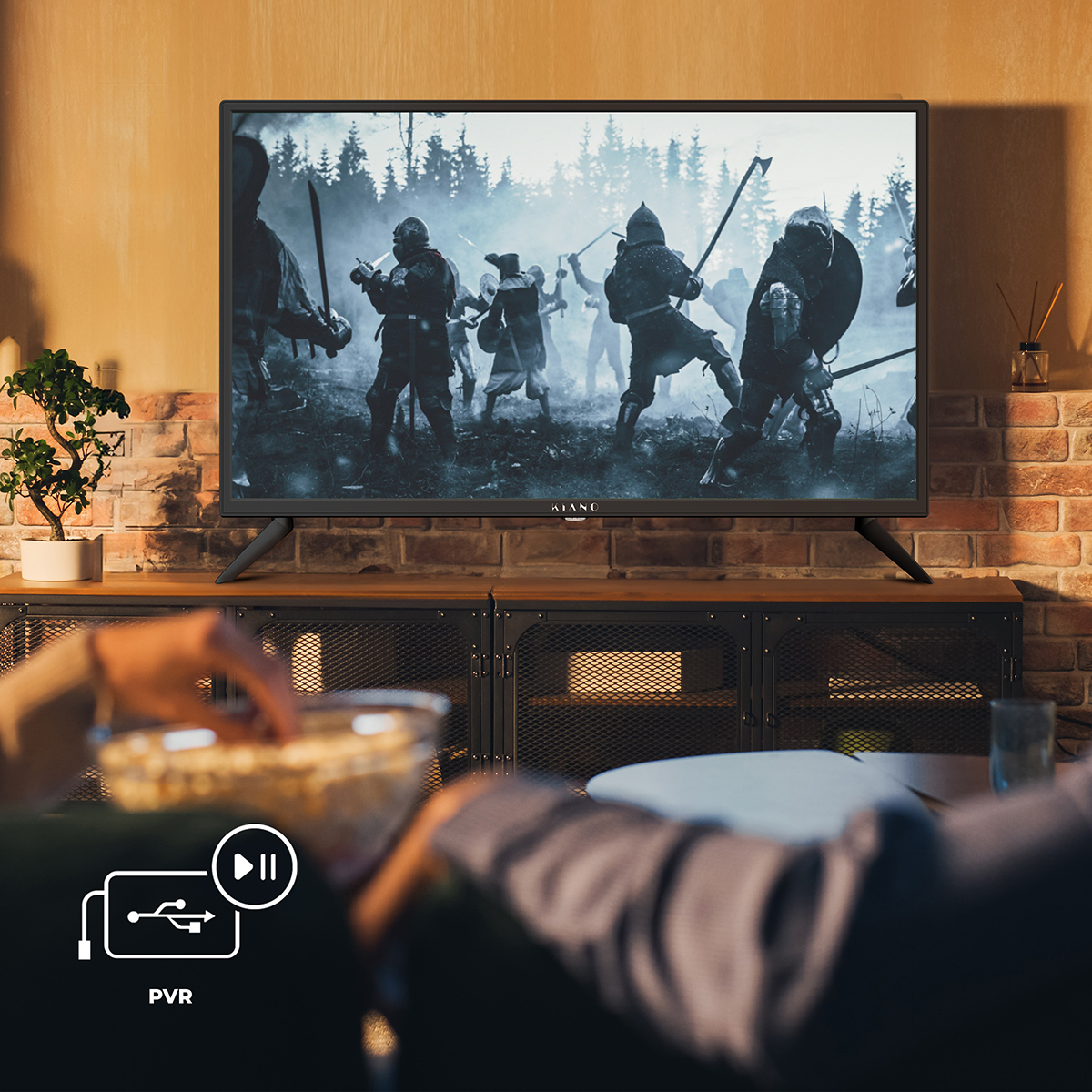 Televizor Kiano SLIM TV intr-un living modern
