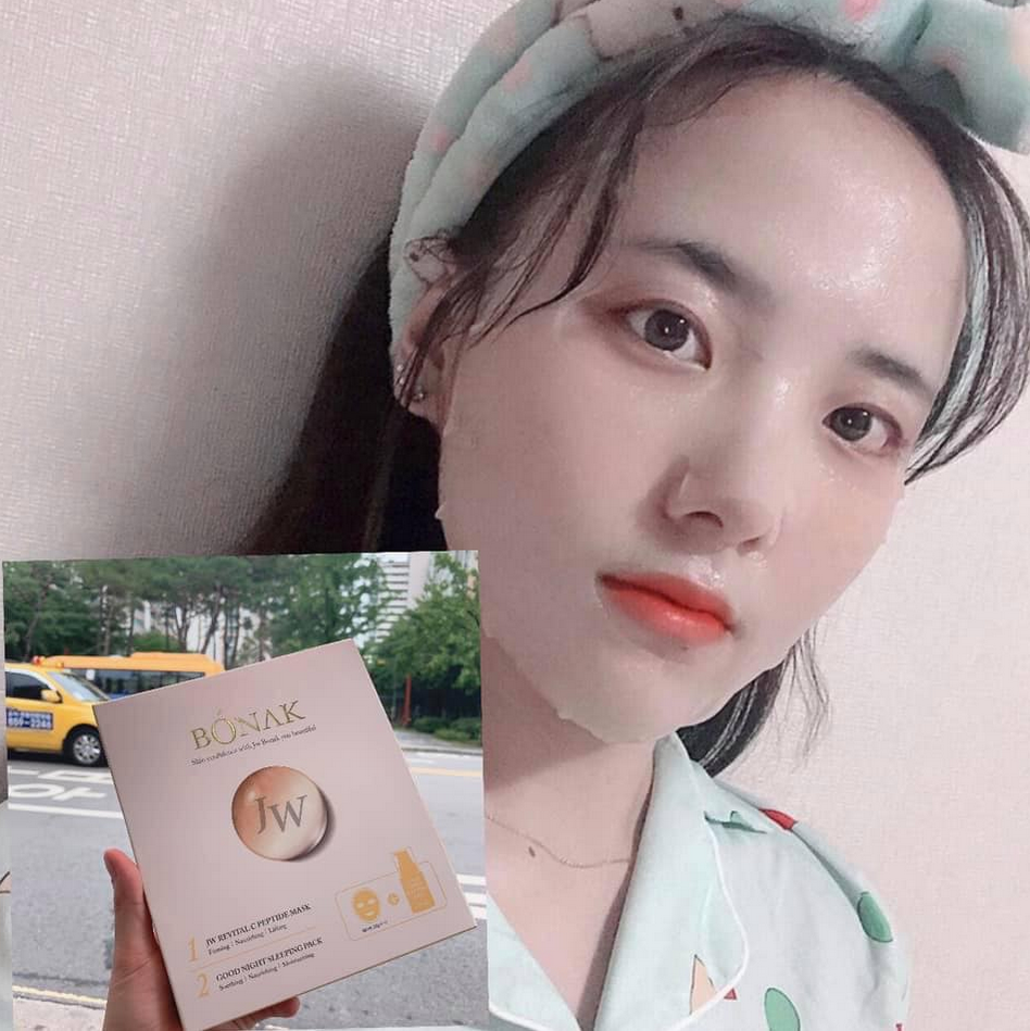 Set coreean de 10 masti-servetel si ser pentru ten, BONAK, JW Revital C Peptide Mask and Good Night Ser, pentru ten mai ferm, efect de lifting, K Beauty, 10 masti x 28 g si 1 Ser Good Night x 50 ml [5]