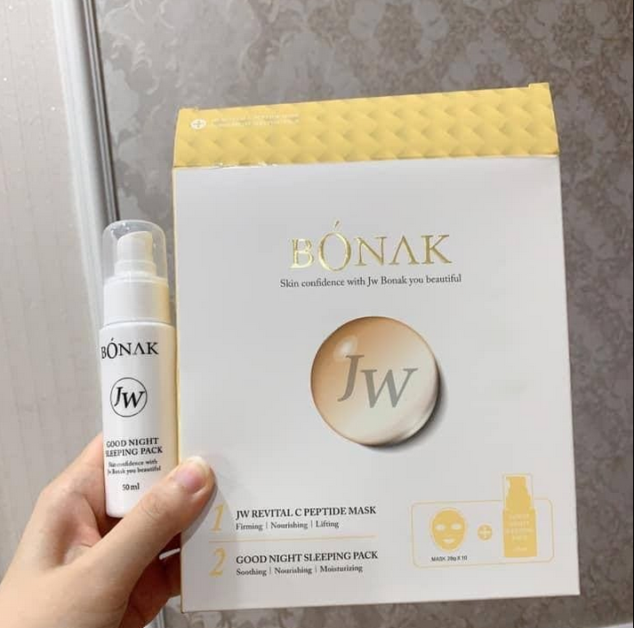 Set coreean de 10 masti-servetel si ser pentru ten, BONAK, JW Revital C Peptide Mask and Good Night Ser, pentru ten mai ferm, efect de lifting, K Beauty, 10 masti x 28 g si 1 Ser Good Night x 50 ml [3]
