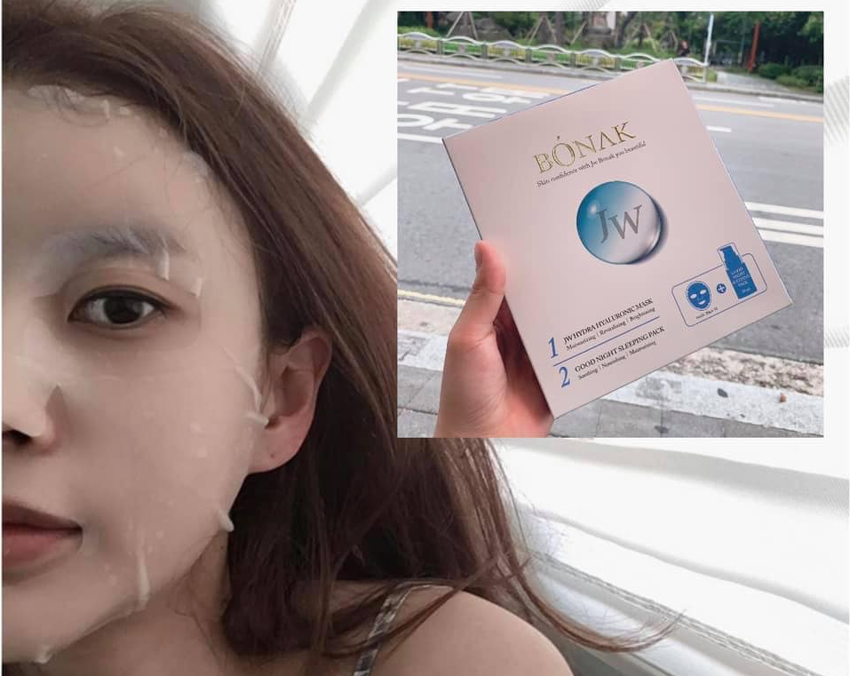 Set masti-servetel si masca-ser, BONAK, JW Hydra Hyaluronic Mask and Good Night Ser, intens hidratant, K Beauty, 10 masti x 28 g si 1 Ser Good Night x 50 ml [1]