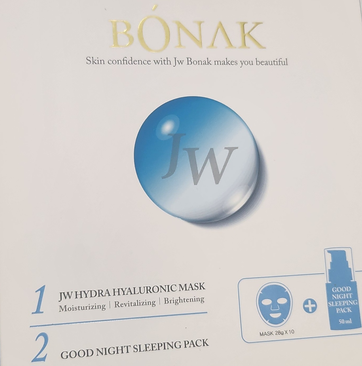 Set masti-servetel si masca-ser, BONAK, JW Hydra Hyaluronic Mask and Good Night Ser, intens hidratant, K Beauty, 10 masti x 28 g si 1 Ser Good Night x 50 ml [4]