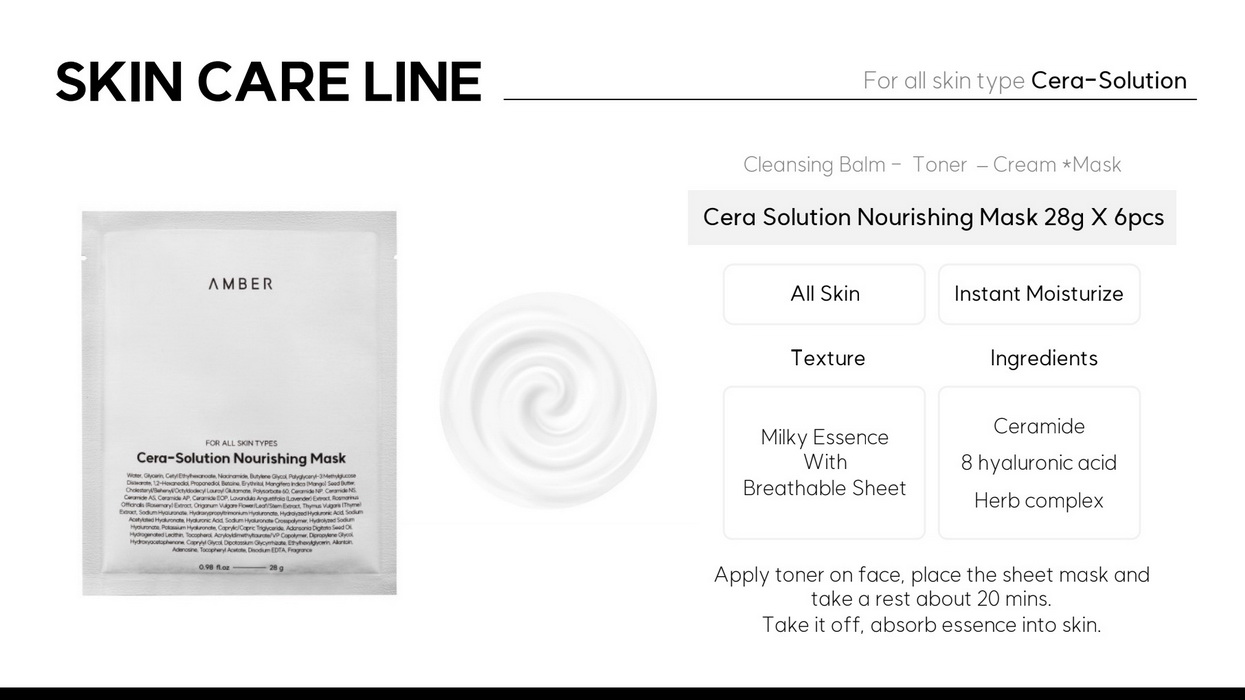 Masca-servetel coreeana (set de 6 bucati) AMBER SOLUTION, Cera-Solution Nourishing Mask, cu unt de mango, niaciamide si ceramide, Intens Hidratanta, K Beauty, 28 g x 6 buc [5]