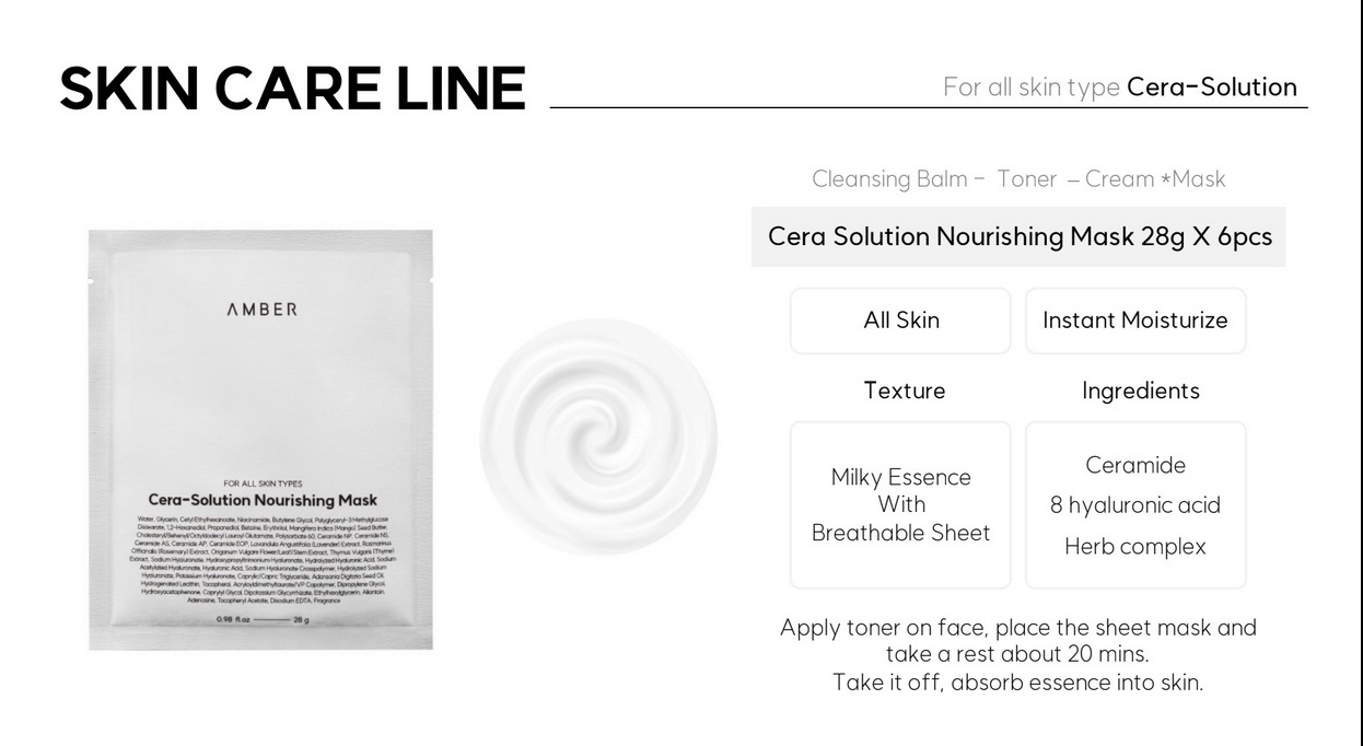 Masca-servetel coreeana (set de 6 bucati) AMBER SOLUTION, Cera-Solution Nourishing Mask, cu unt de mango, niaciamide si ceramide, Intens Hidratanta, K Beauty, 28 g x 6 buc [6]