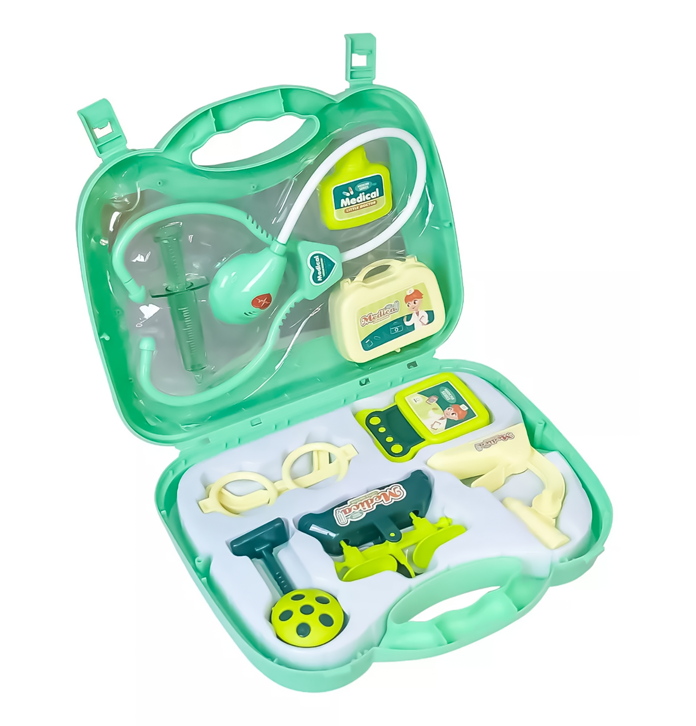 Jucarii si joaca - Set de joaca, trusa medicala include 9 accesorii, depozitate in geanta cu maner, din plastic non-toxic, multicolor
