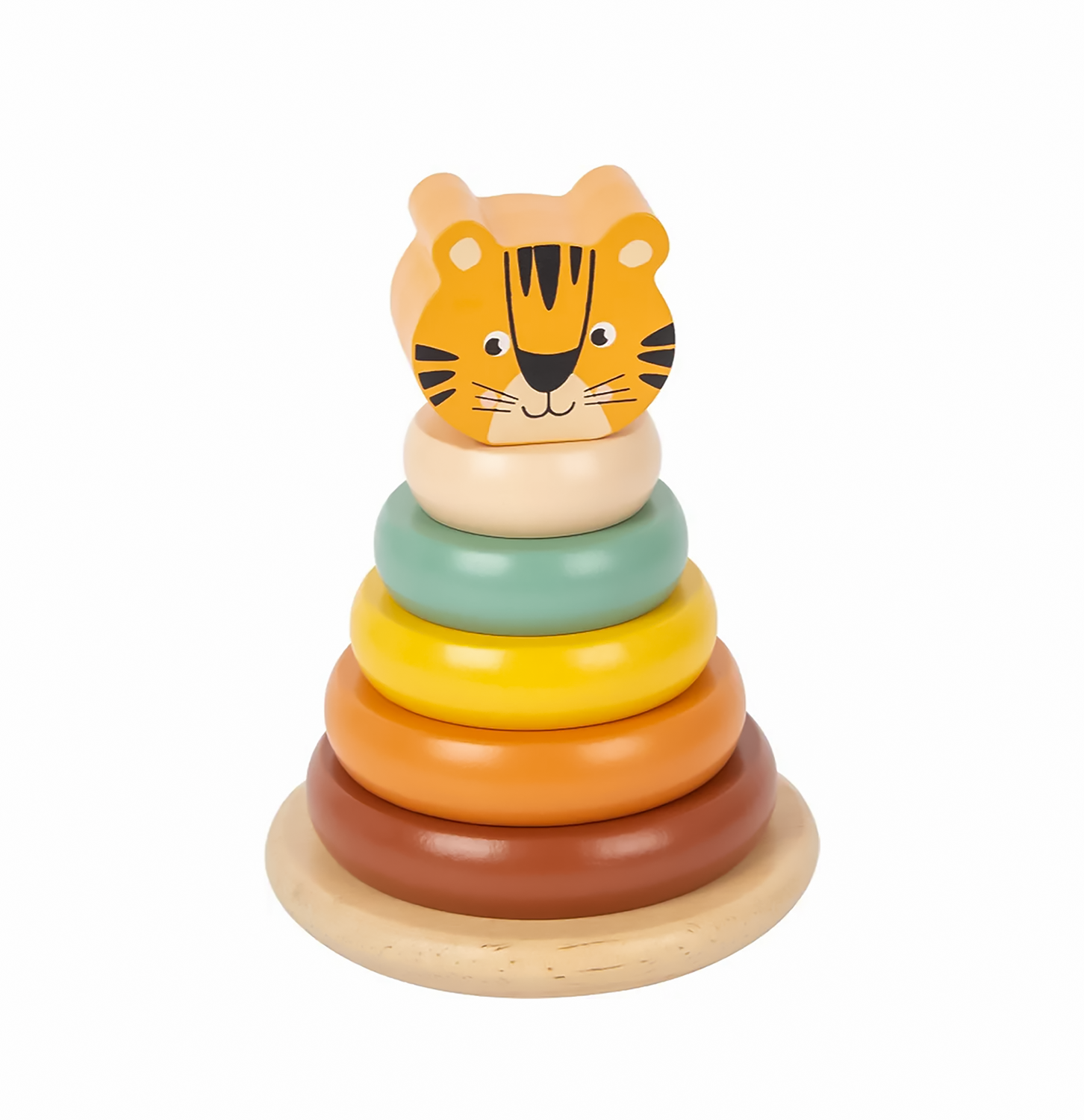 Jucarii si joaca - Piramida educativa din lemn cu 5 Inele Tigru, 10x14cm