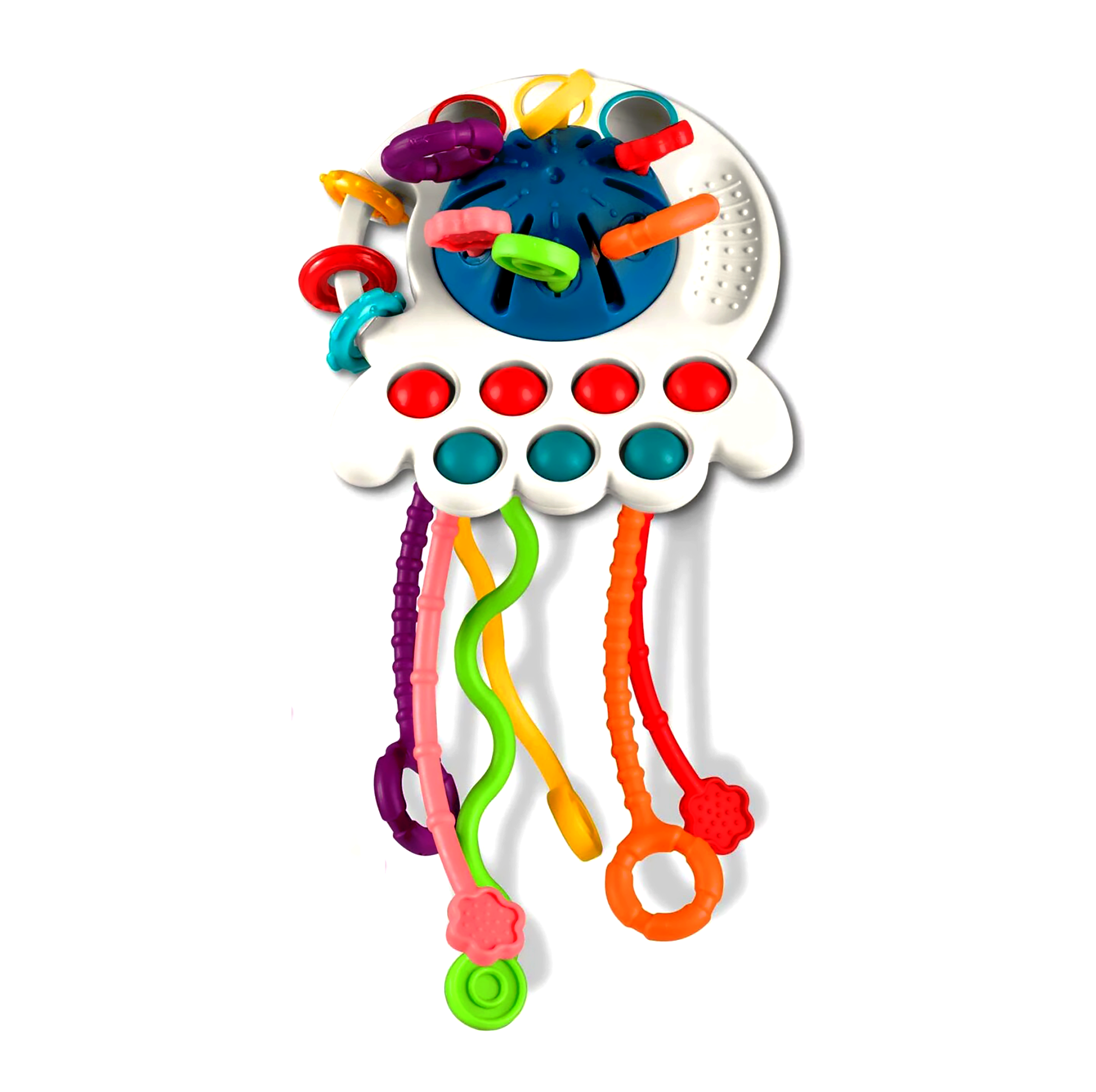 Jucarii si joaca - Jucarie senzoriala pentru bebelusi, cu snururi din silicon, caracatita silicon, multicolor, Fidget pop, Albastra