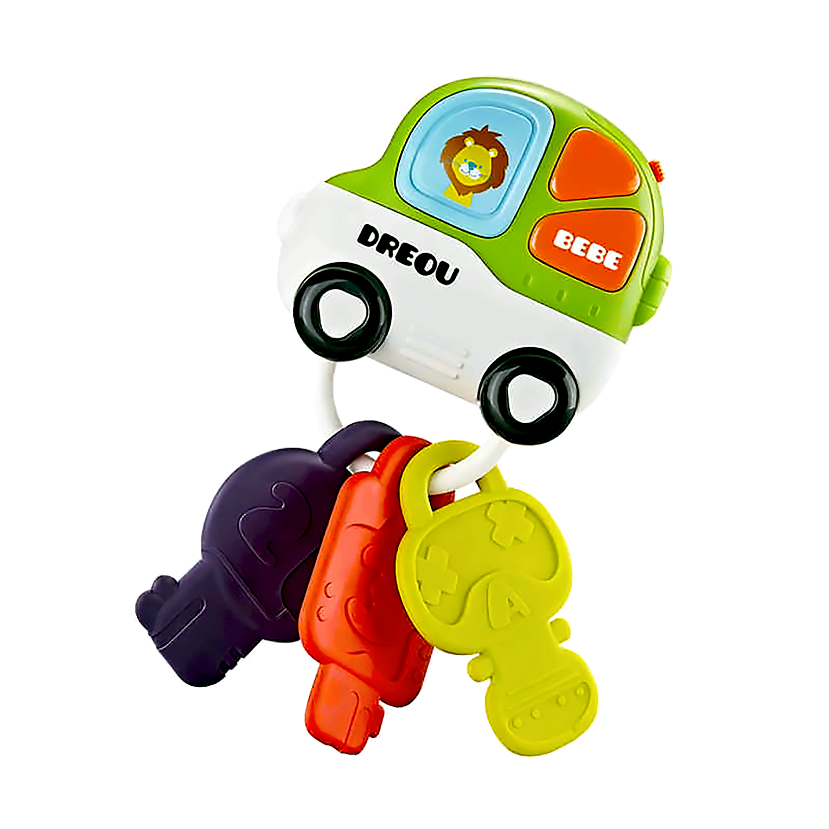 Jucarii si joaca - Jucarie interactiva bebelusi Masina tip breloc, dezvolta abilitati motorii si senzoriale, prezinta diferite texturi, striatii, lumini, sunete, plastic si silicon alimentar, + 0 luni, multicolor