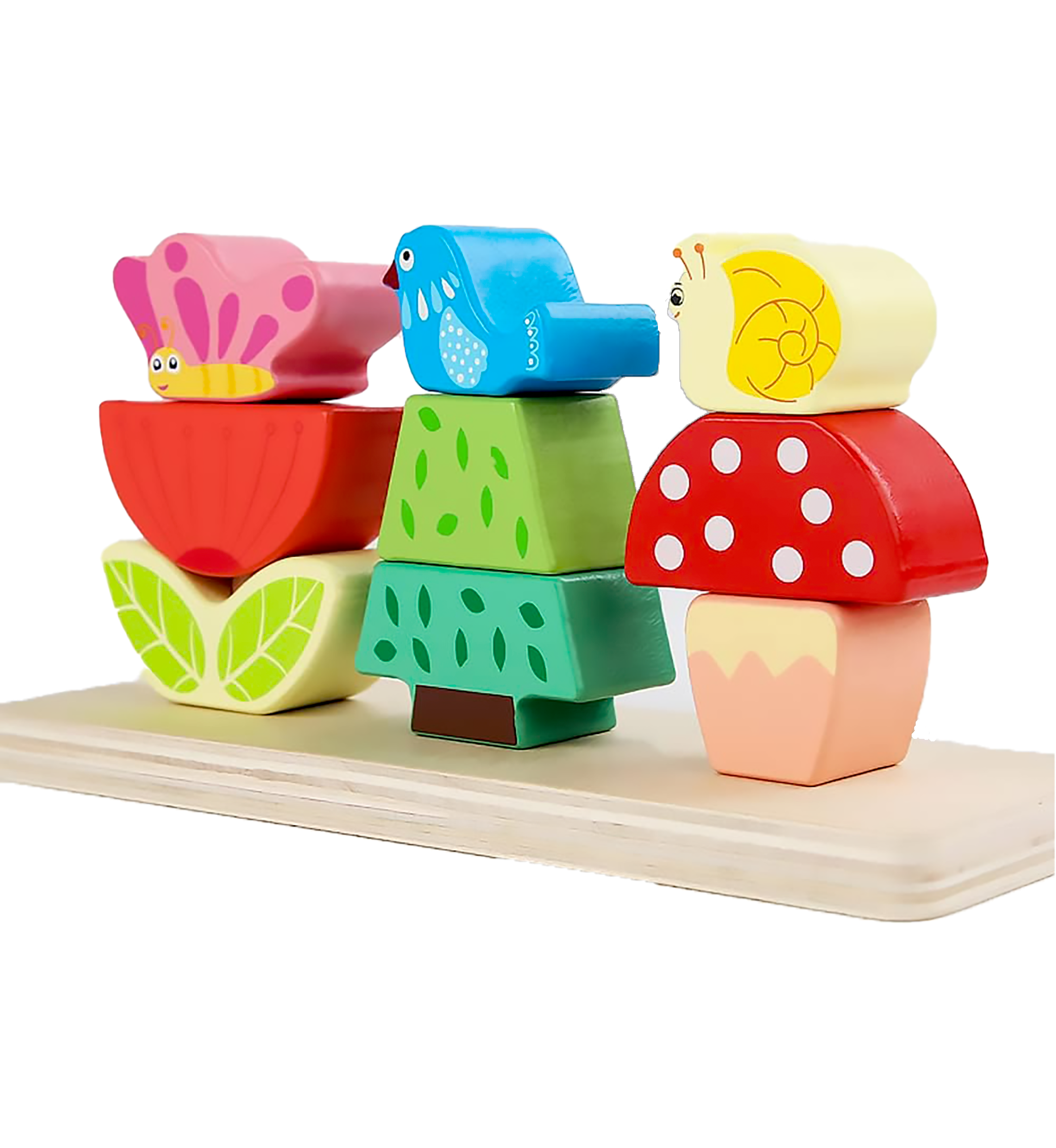 Jucarii si joaca - Joc lemn stivuire natura, floare, fluture, pasare, Montessori