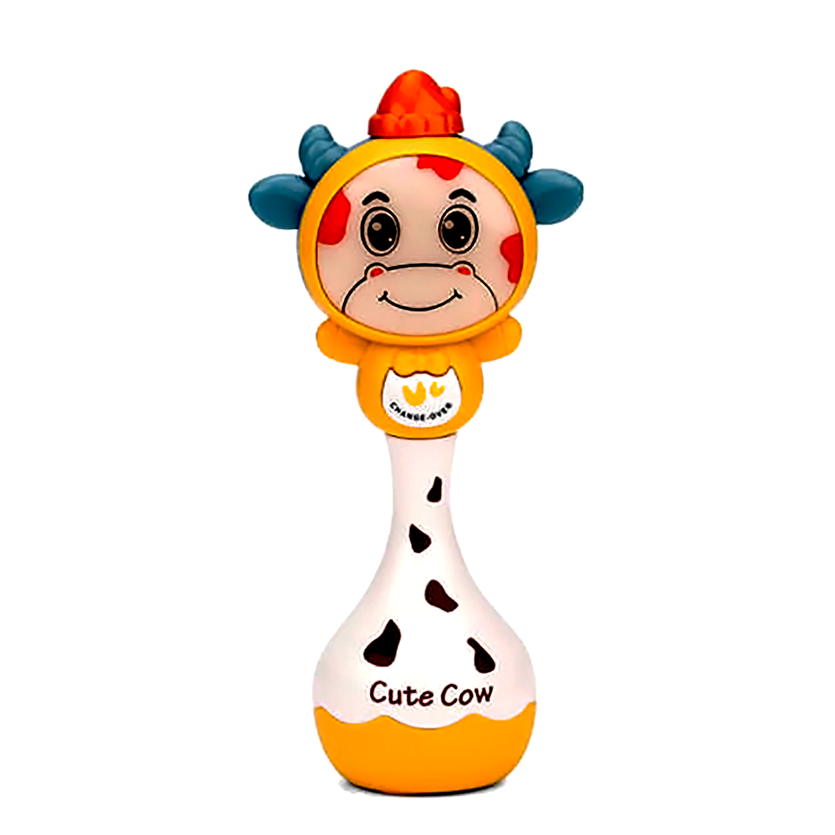 Jucarii si joaca - Jucarie bebelusi Vacuta muzicala, design minimalist, efecte sonore la atingere, forma potrivita pentru a fi usor de apucat de manutele mici, plastic