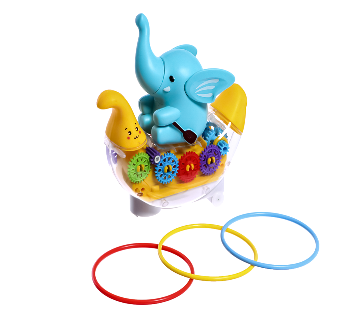 Jucarii si joaca - Jucarie interactiva Elefantul cu inele, cu efecte de lumini si sunete, plastic, multicolor