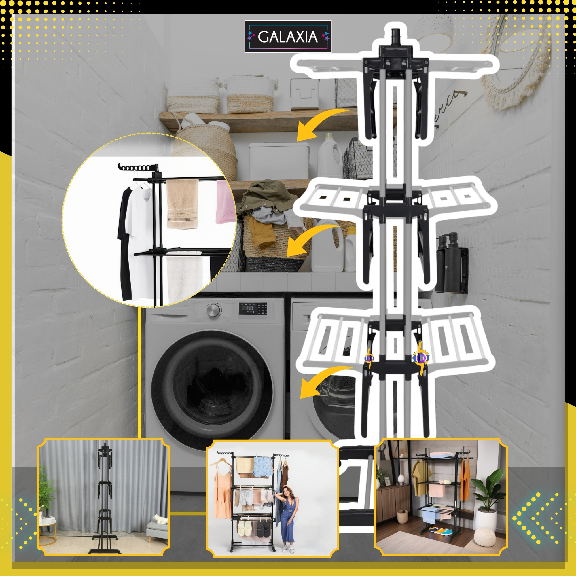 Uscator de rufe independent, pliabil, vertical, XXL, constructie metalica rezistenta, 50 kg