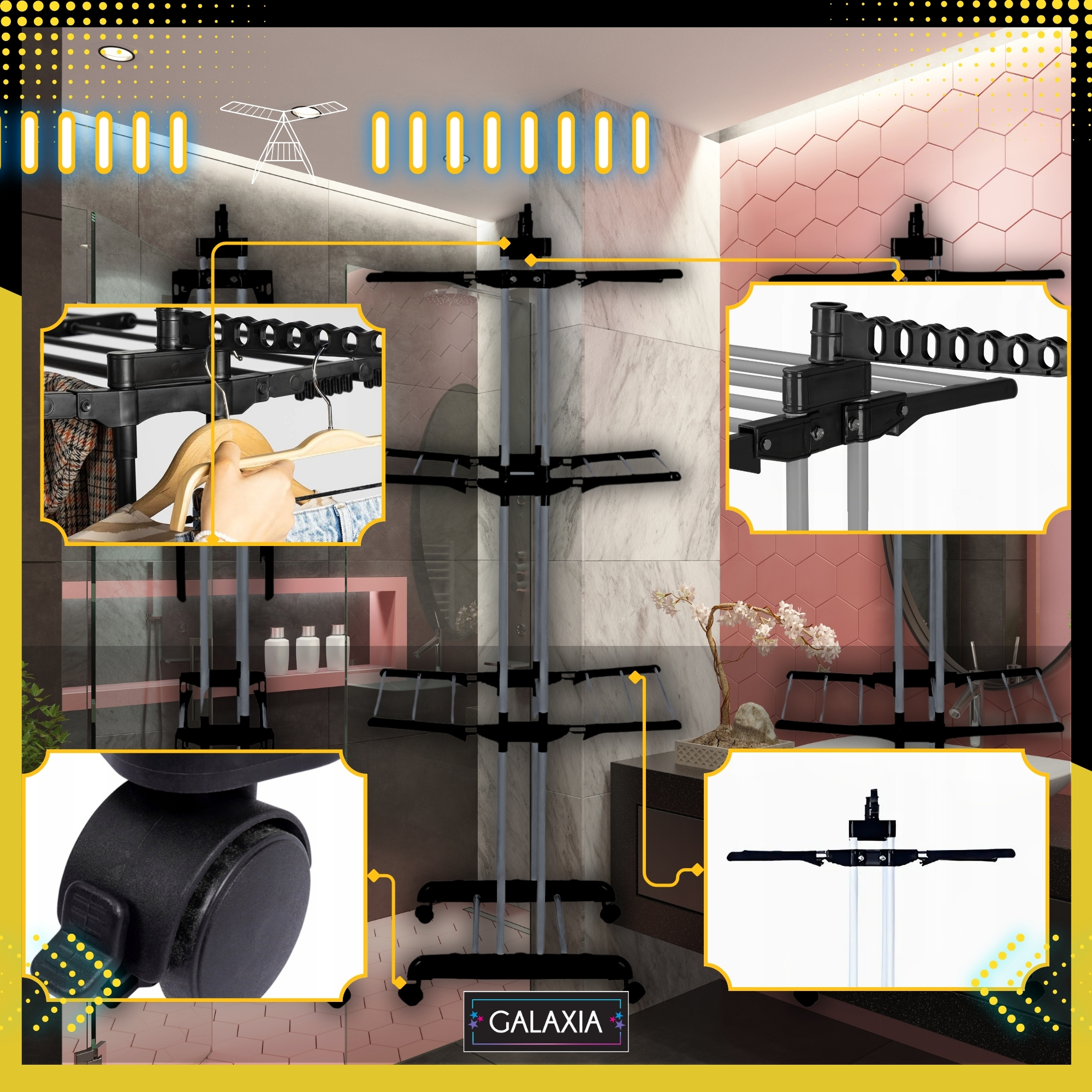 Uscator de rufe practic pentru casa, mare, stabil, pliabil, cu spatiu pentru incaltaminte XXL