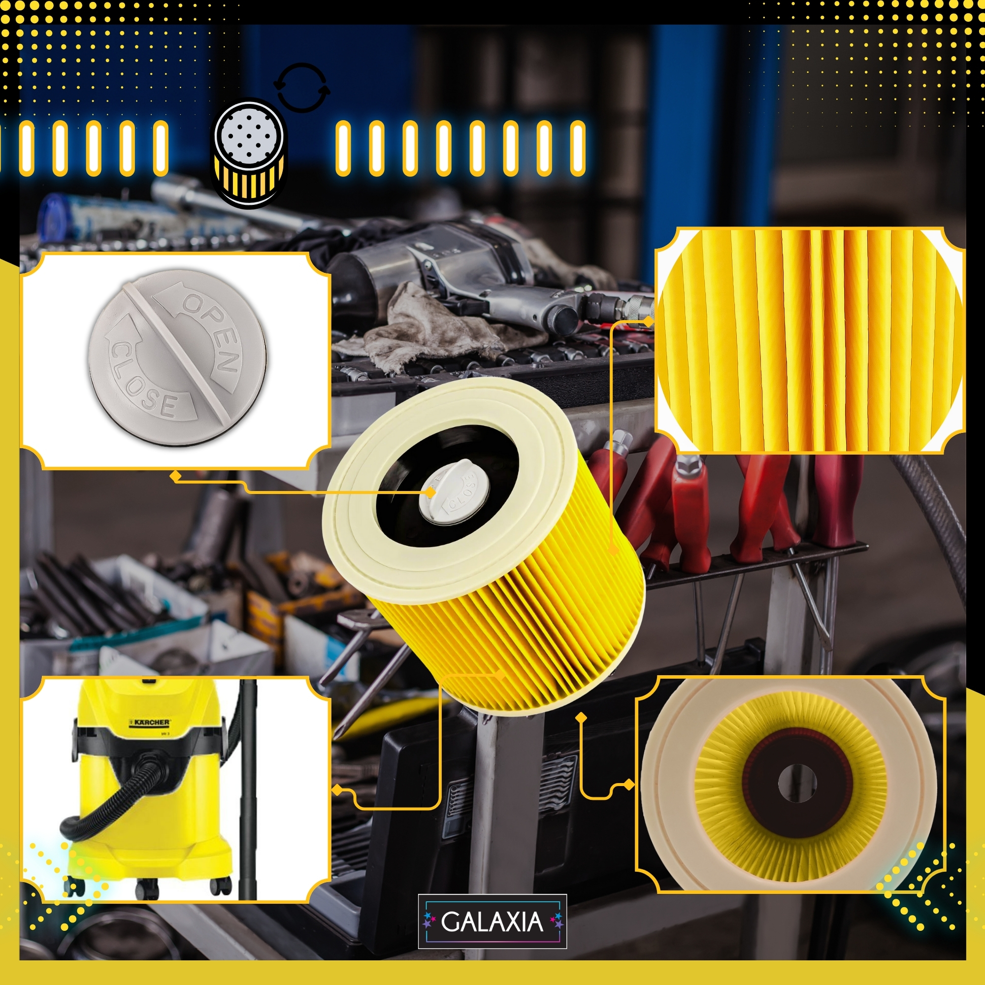 GALAXIA 3 filtre pentru aspiratoare Kärcher WD2 WD3 MV2 MV3 SE4001 – scuturare simpla si rapida