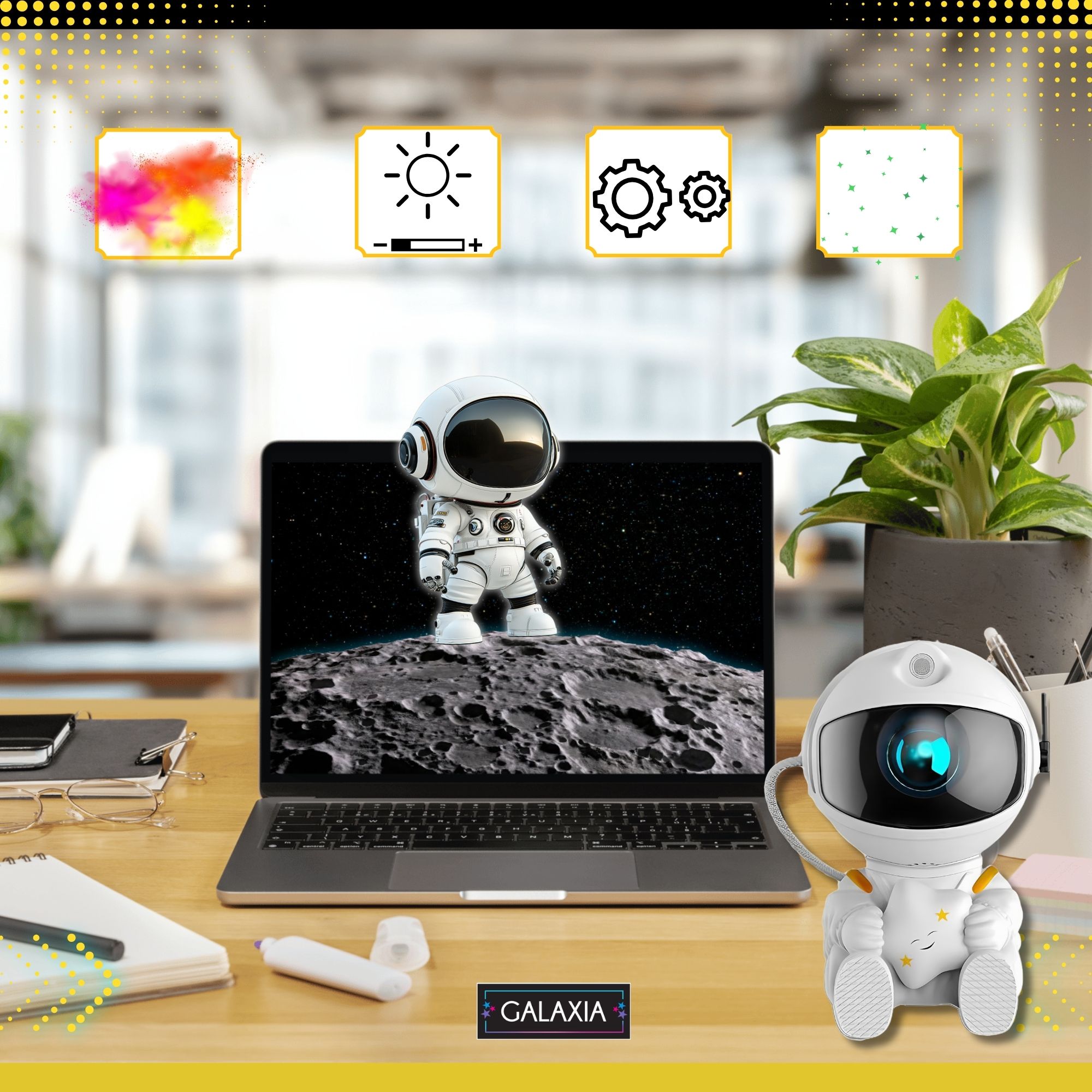 Lampa de Noapte Astronaut Galaxaxia® – Stele si Nebuloasa Relaxanta, LED, Telecomanda, Temporizator, Proiector Cosmic Decorativ