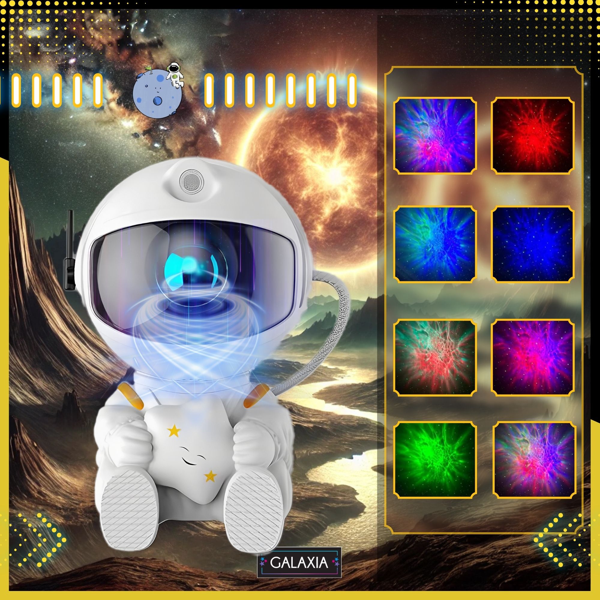 Proiector Galaxaxia® – Astronaut LED, Efecte Cosmice, Telecomanda, Temporizator, Cadou Perfect, Decoratiune pentru Dormitor si Camera Copii