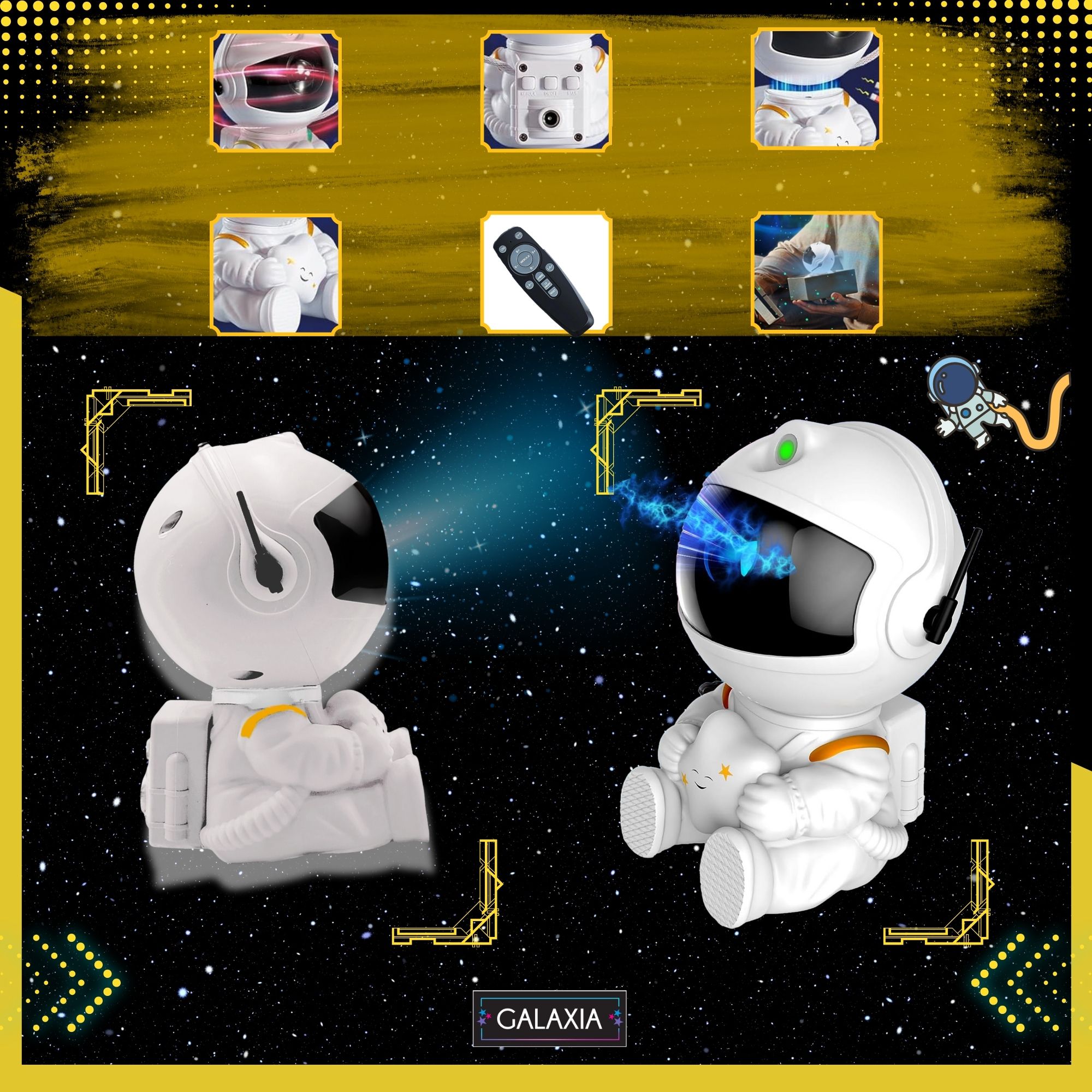 Galaxaxia® Proiector de Stele Astronaut – Universul Tau Privat! Nebuloasa Magica, Stele Verzi, Telecomanda, Temporizator, 360°