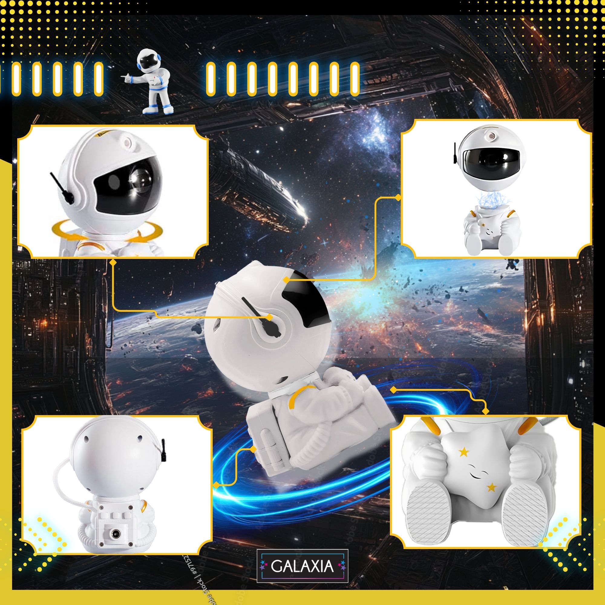 Proiector Cosmic Galaxaxia® – Lampa de Noapte LED, Stele, Nebuloasa, Astronaut 360°, Telecomanda, Cadoul Perfect pentru Copii si Adulti