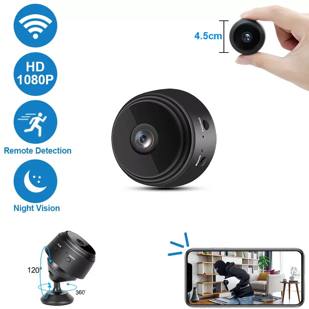 Dispozitive spionaj - Wireless Wifi Mini Cam Network Home Camera cu suport, Camera IP HD 1080P A9 Versiune de Noapte de Securitate