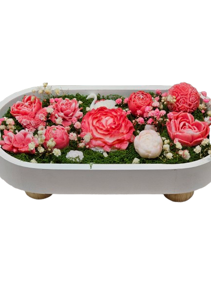 Import EmagMarketplace - Aranjament floral din ceara de soia-Gradina de Paste,roz:-Ceara de soia 100% naturala