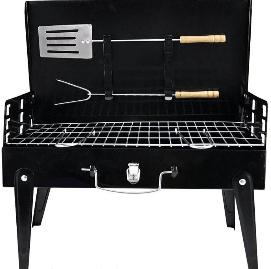 Gratare gradina - Gratar camping Pexor Portabil tip Valiza cu ustensile 43x26x46 cm, Negru