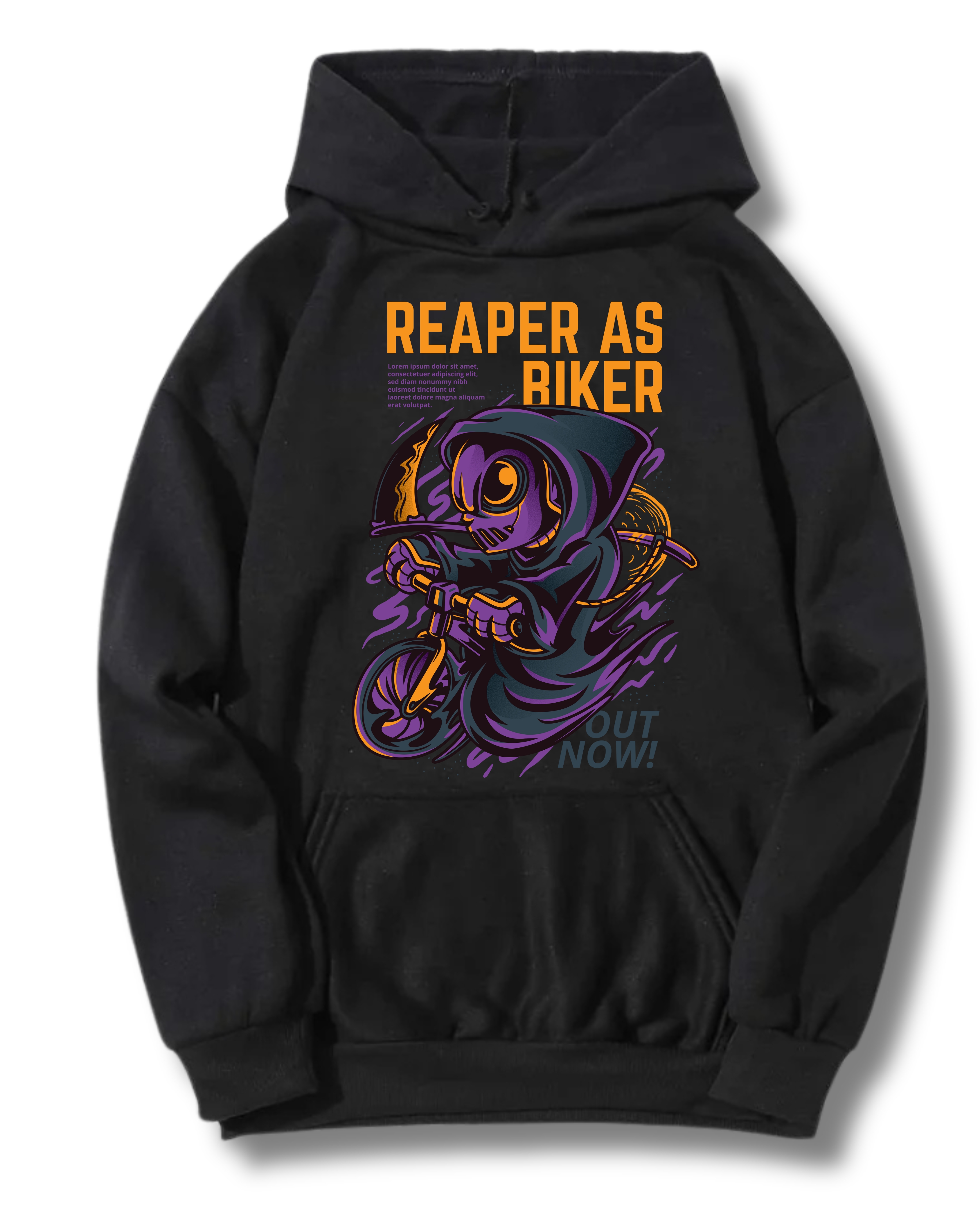 Hanorace cu Imprimeu - Hanorac Barbati cu Imprimeu, Reaper as Biker, Bumbac