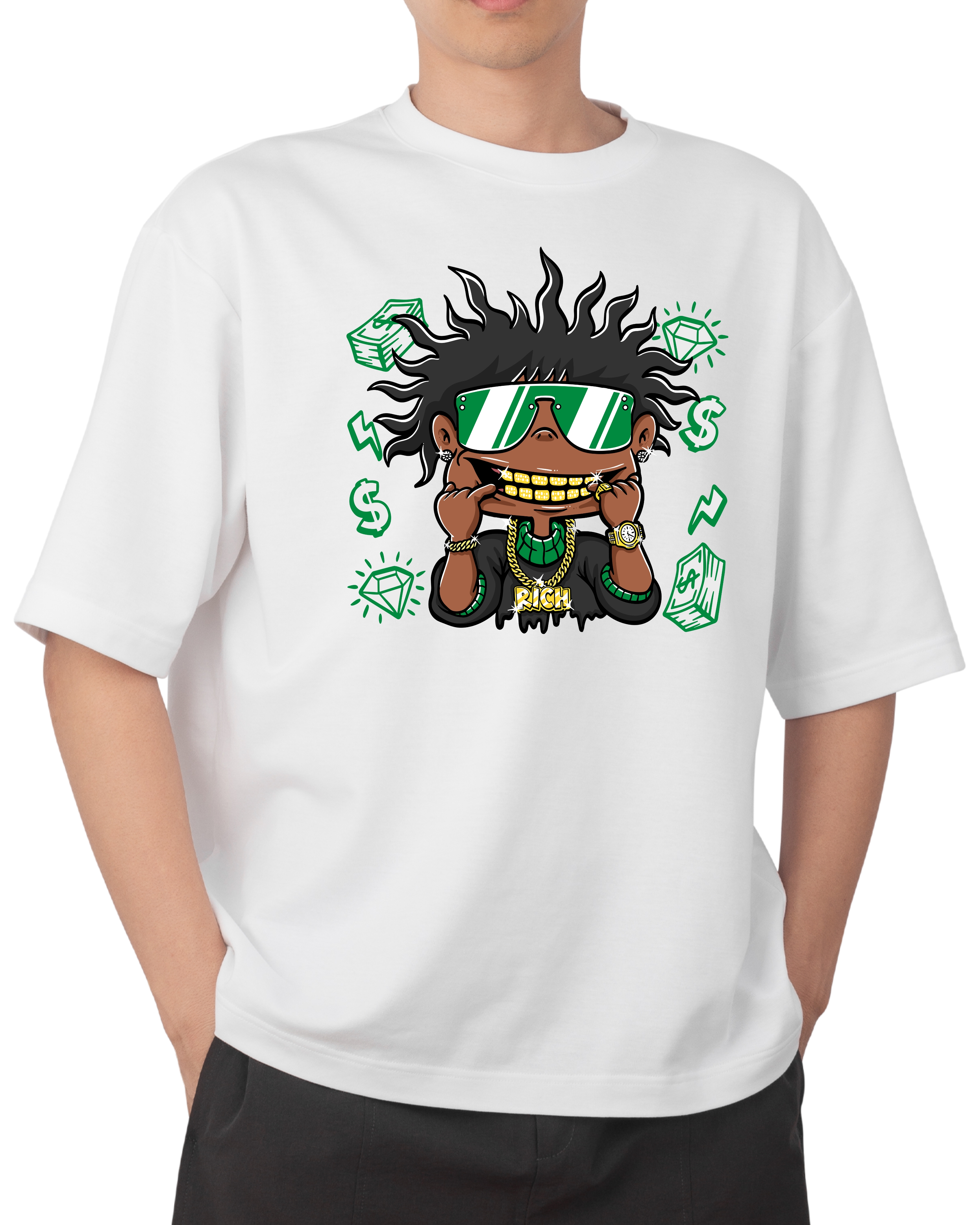 Tricouri cu Imprimeu - Tricou Barbati cu Imprimeu, Rich, Bumbac